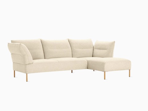 A front angled view of the Pandarine Sectional Sofa with right chaise in cream.