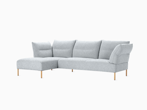 A front angled view of the Pandarine Sectional with left chaise in light gray.