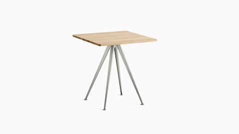 A front view of the Pyramid Café Table-square with Oak top and beige frame.