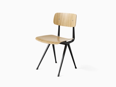 Oak Result Chair with black frame, viewed at an angle. Oak Result Chair with black frame, viewed at an angle.