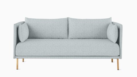 A 2-seat Silhouette Sofa from HAY in light gray fabric upholstery, viewed from the front. 