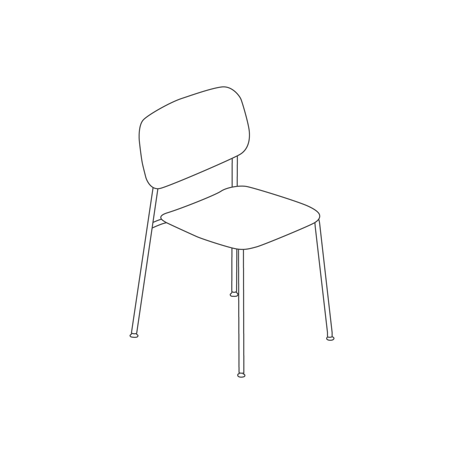Um desenho de linha - Cadeira Soft Edge–Base em metal–Encosto e assento em madeira