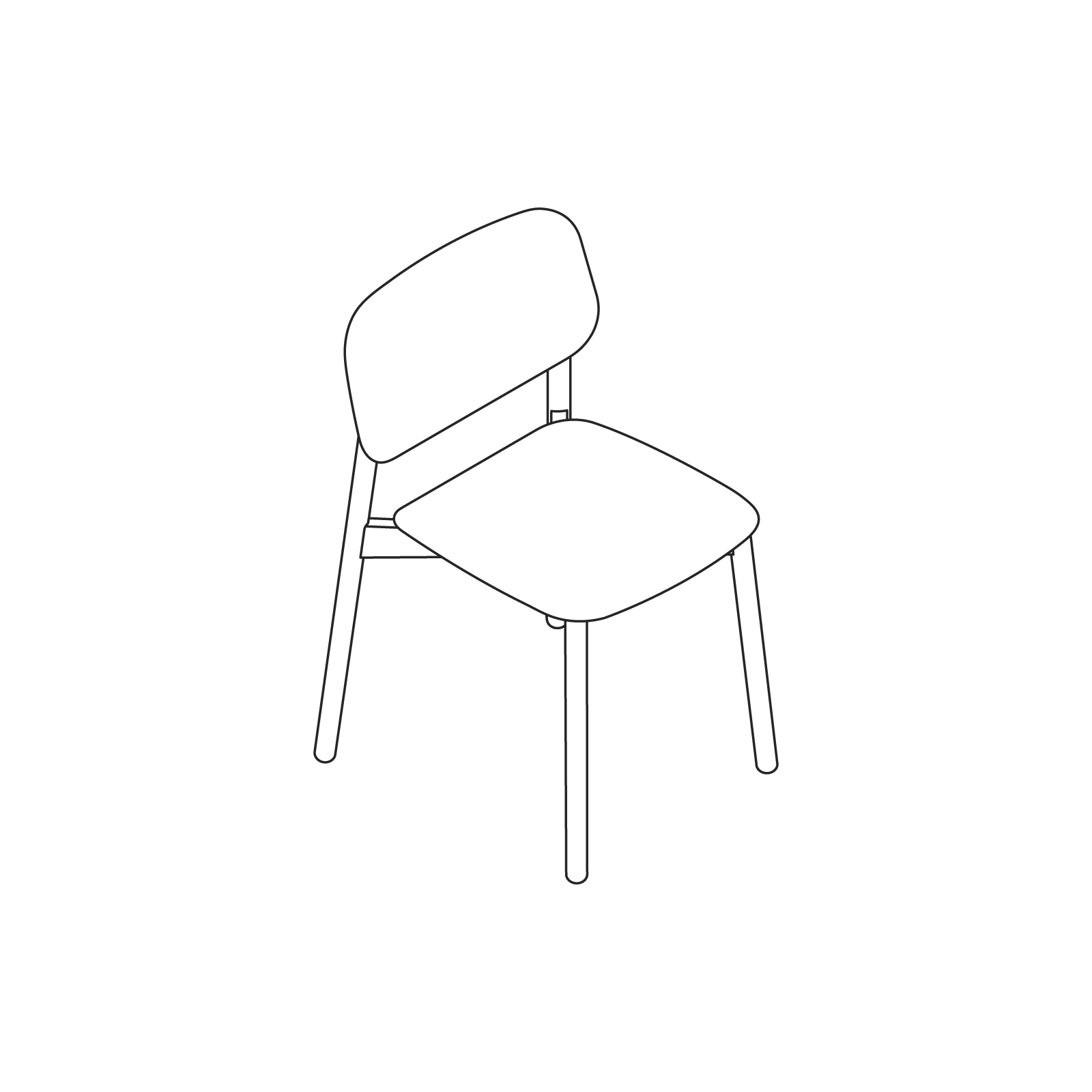 A line drawing - Soft Edge Chair–Wood Base–Wood Seat and Back