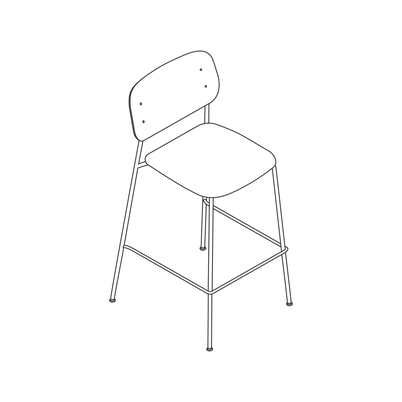 A line drawing - Soft Edge Stool–Bar Height–Steel Legs–With Back