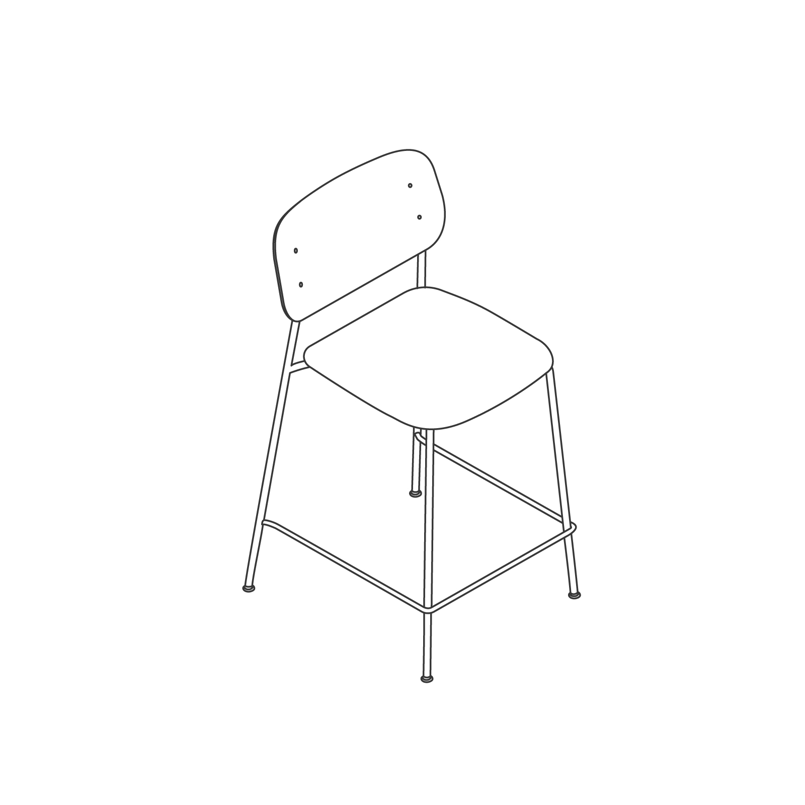 A line drawing - Soft Edge Stool–Counter Height–Steel Legs–With Back