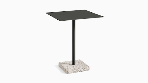 A square Terrazzo table in black with a light grey Terrazzo base.