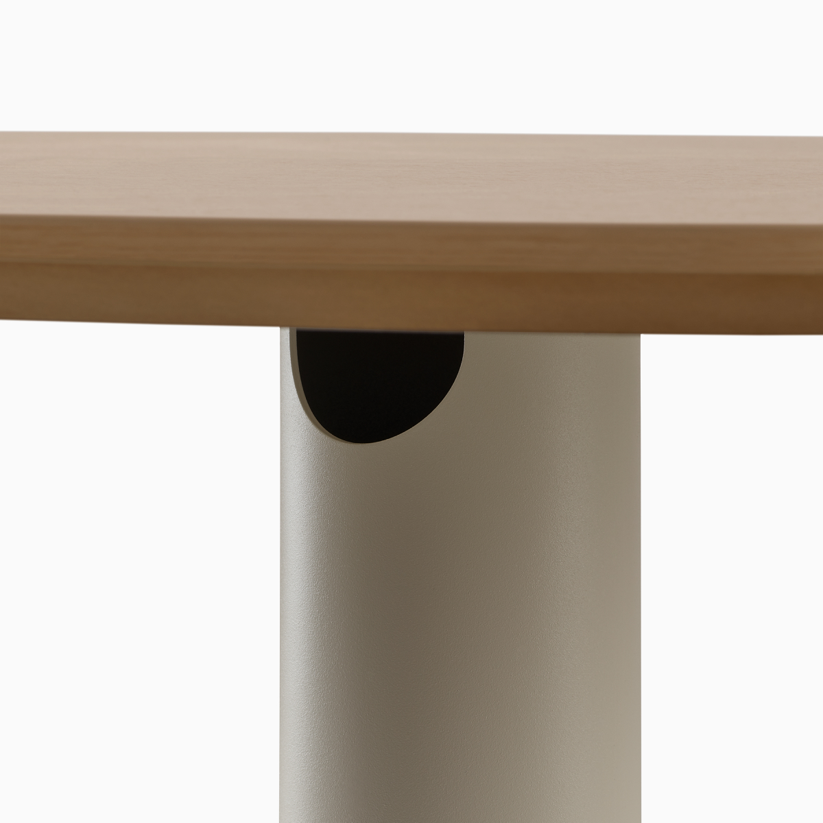 Close view of a Headway Cafe Table with an electrical access cut-out in the column.