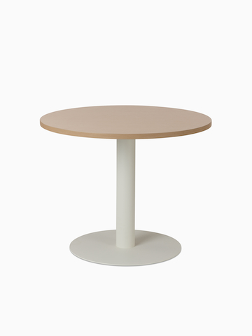 A round-top Headway Cafe Table with a Clear on Ash top finish and white base finish.