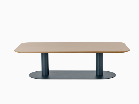 A seated-height Headway Cafe Table with a soft-rectangular top, Clear on Ash finish, and Nightfall base.