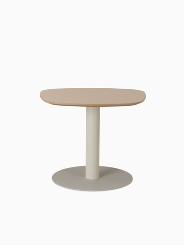 An apple-shaped Headway Cafe Table with a Clear on Ash top and dual-color column and base.