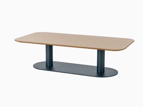 A seated-height Headway Cafe Table with a soft-rectangular top, Clear on Ash finish, and Nightfall base.