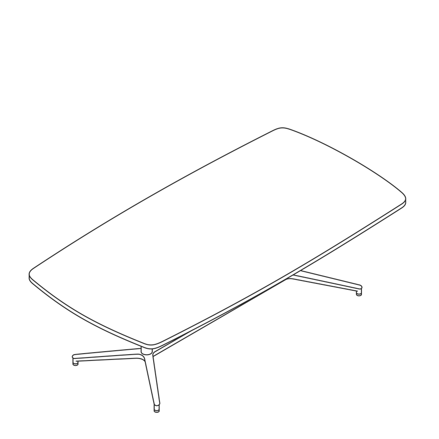 A line drawing of a Headway Table Y Base, seated height, boat shape.