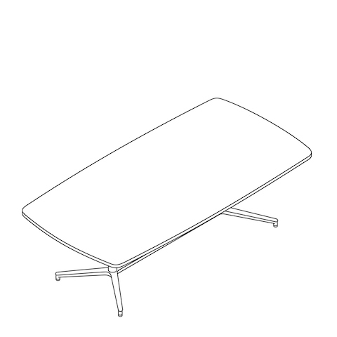 A line drawing of a Headway Table Y Base, seated height, boat shape.