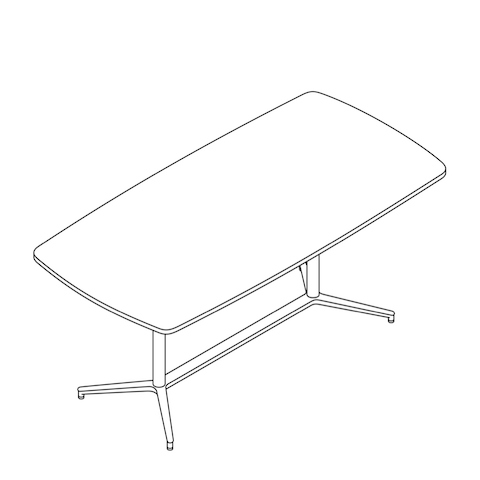 A line drawing of a Headway Table Y Base, standing height, boat shape.