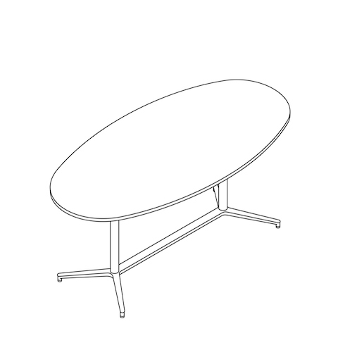 A line drawing of a Headway Table Y Base, standing height, oval shape.