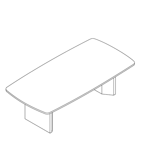 A line drawing of a Headway Table cabinet base and boat shape.