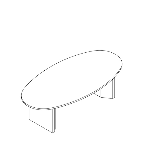 A line drawing of a Headway Table cabinet base and oval shape.