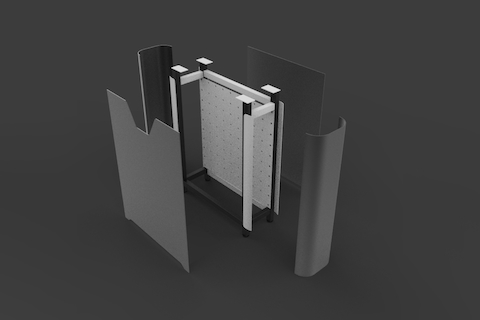 Un modelo de computadora para un prototipo inicial de la pata de gabinete de una mesa de conferencias Headway.