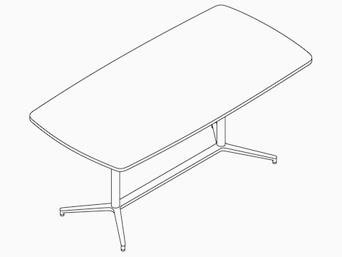 A line drawing of the Headway Table Y Base, standing height, boat shape.