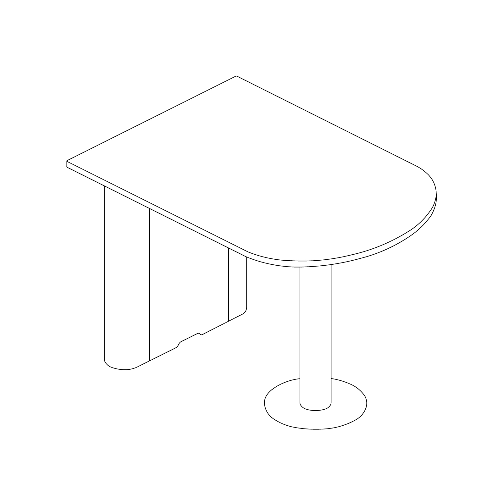 A line drawing - Headway Huddle Table–D Shape–Standing Height