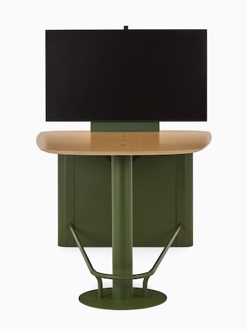 A Headway Huddle Table with mounted monitor, footrest, and surface-embedded Ello Micro Vine USB-C power.