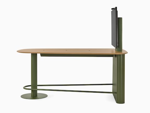 A Headway Huddle Table with mounted monitor, footrest, and surface-embedded Ello Micro Vine USB-C power.