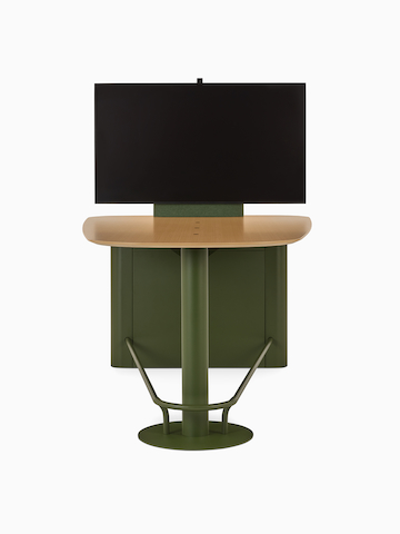 A Headway Huddle Table with mounted monitor, footrest, and surface-embedded Ello Micro Vine USB-C power.