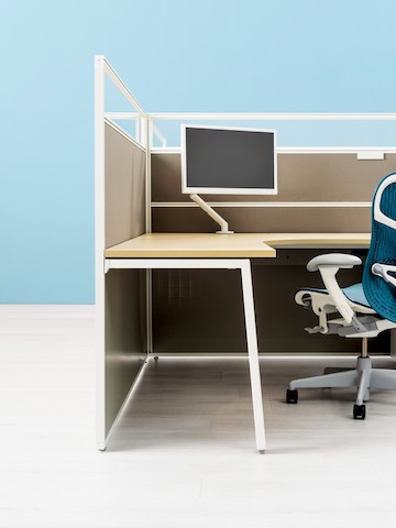 Imagine Desking System with a Flo Monitor Arm attached to the desk.