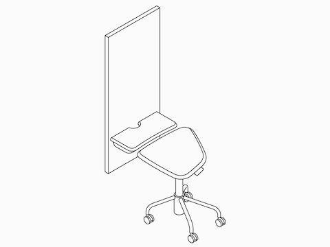 A line drawing of an Intent Solution wall unit and mobile table.