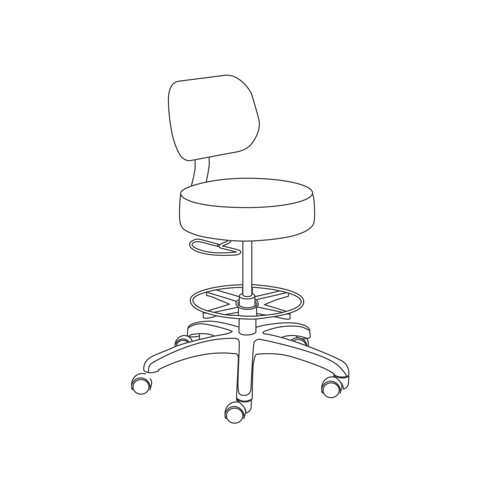 A line drawing - Lab Stool–D-Ring Adjustment–Footrest A line drawing - Lab Stool–D-Ring Adjustment–Footrest