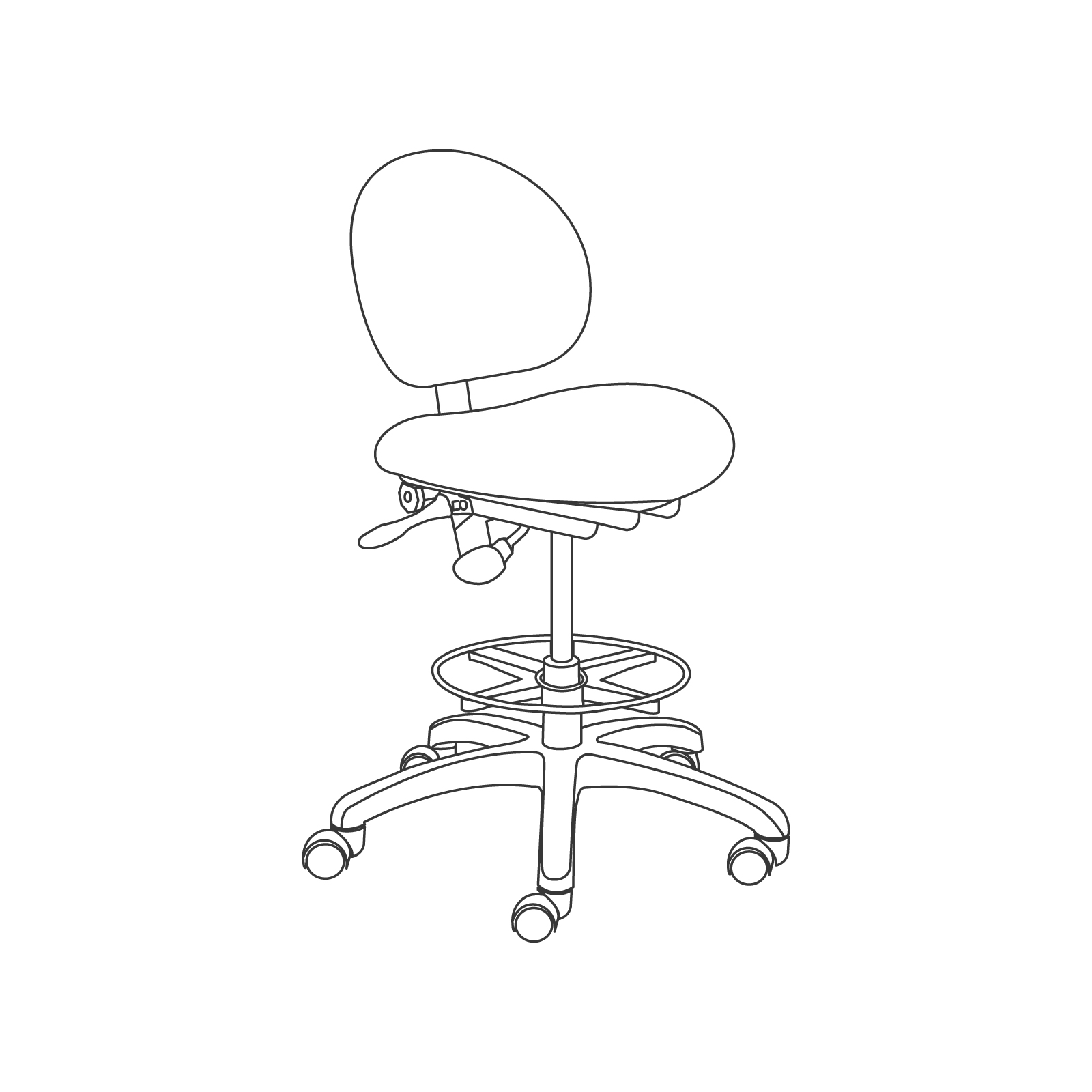 A line drawing - Lab Stool–Dual Lever Adjustment–Footrest A line drawing - Lab Stool–Dual Lever Adjustment–Footrest