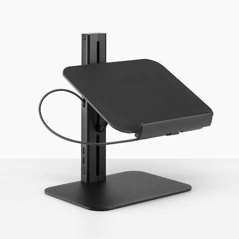 A black Lana Laptop Stand viewed from a side angle.
