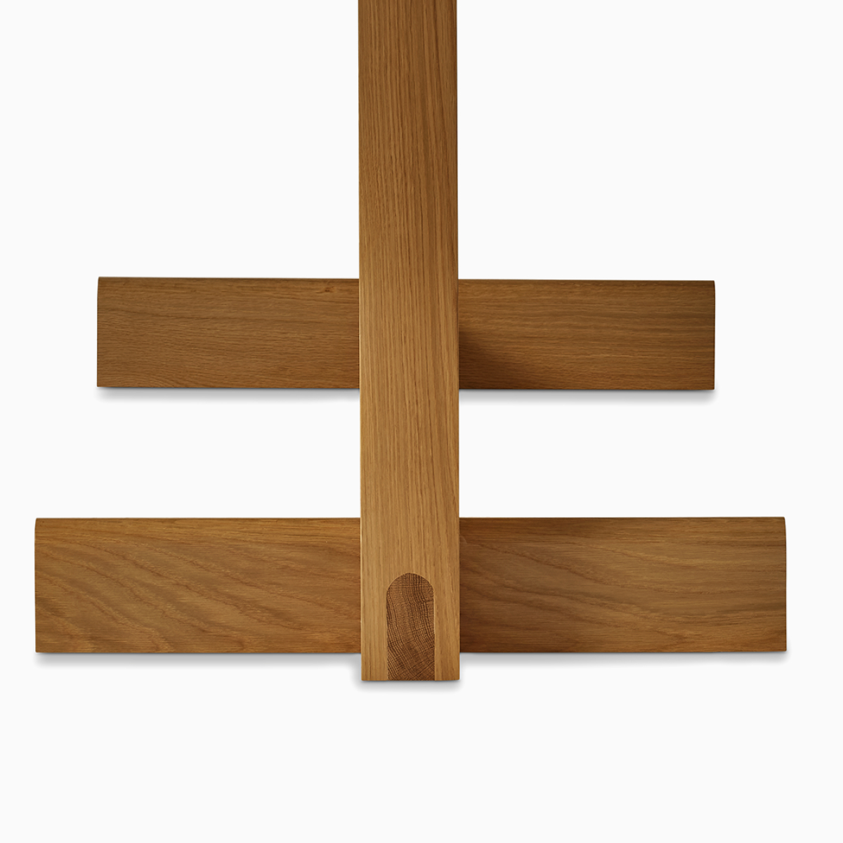 A side view of the Land table in oak.