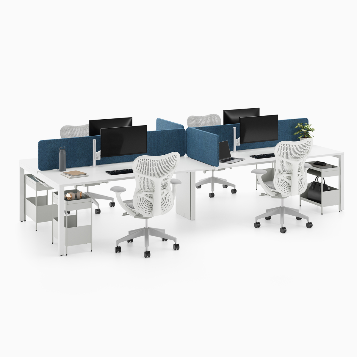 Side-by-side Layout Studio-werkstationtoepassingen met Mirra 2-stoelen.
