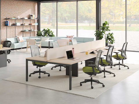 A benching Layout Studio workspace, a Ratio benching solution, and an ancillary touchdown space in the background.
