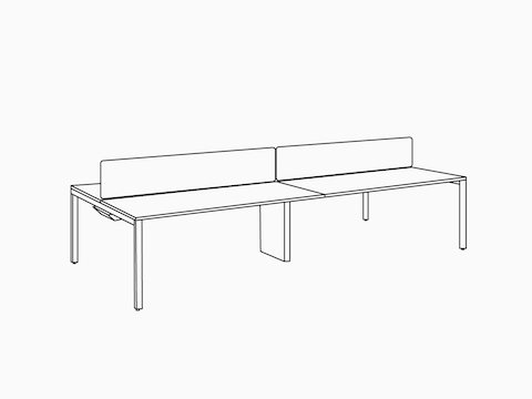A line drawing of back-to-back Layout Studio benching solutions with screen dividers.
