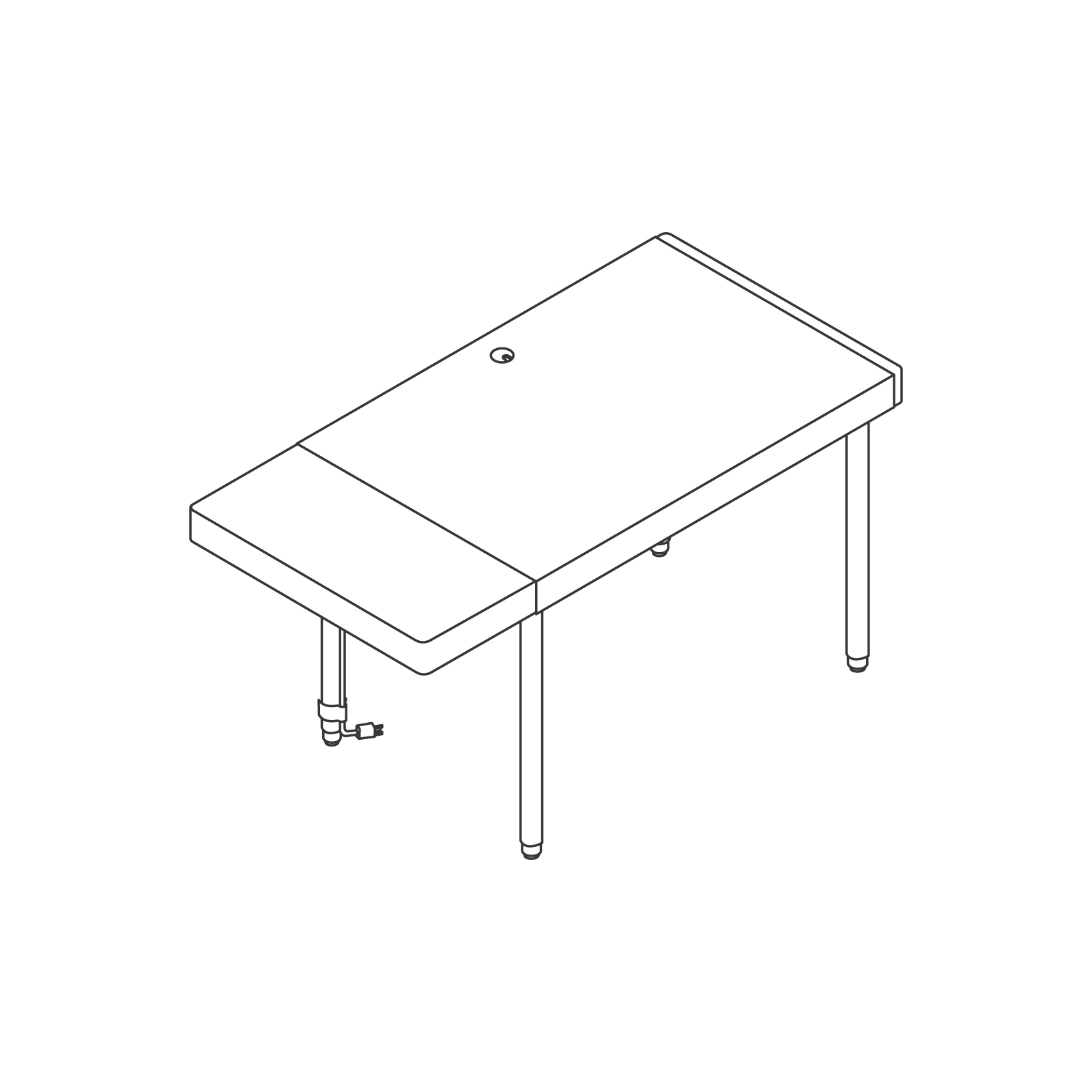 A line drawing - Leatherwrap Sit-to-Stand Desk–Drawer Left