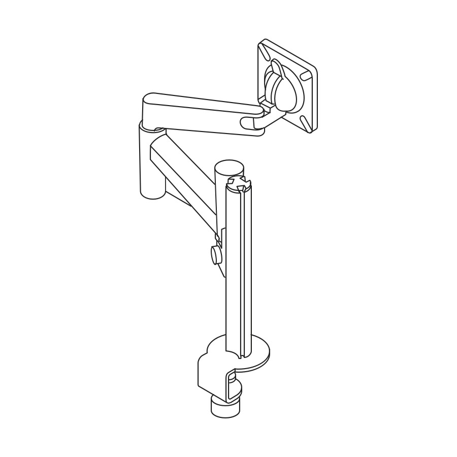 Lijntekening van enkele Lima monitorarm zonder monitor.