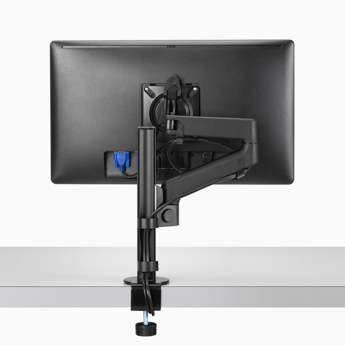 Vista posteriore di un braccio porta monitor Lima singolo in nero.