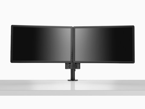 Front view of dual Lima Monitor Arm in black.