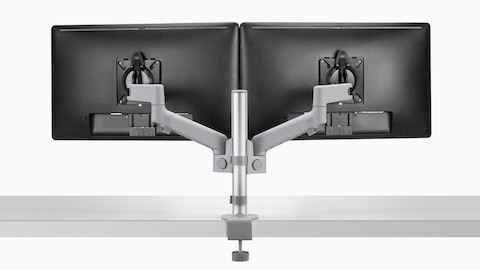 Back view of dual Lima Monitor Arm in grey.
