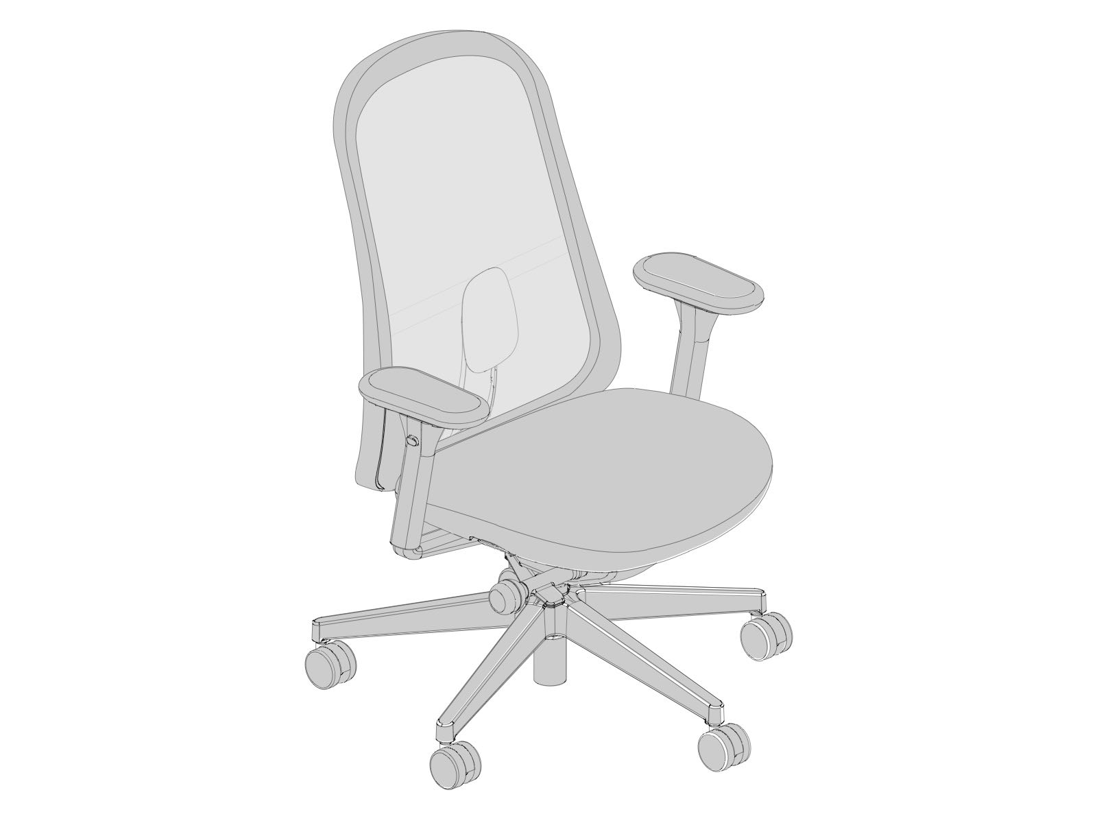 Line art of a Lino Chair, viewed from the front at an angle.