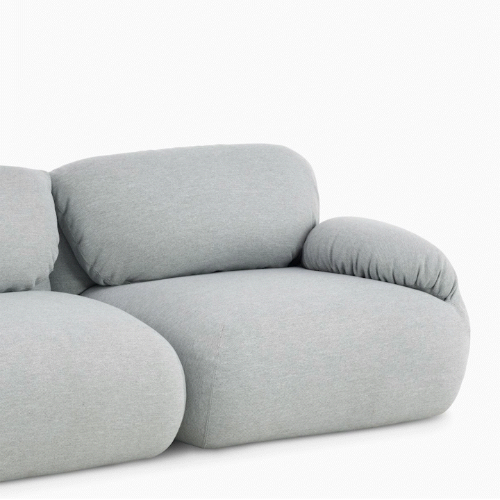 Animação do sofá modular Luva sendo ampliado para ficar com a parte das costas aberta.