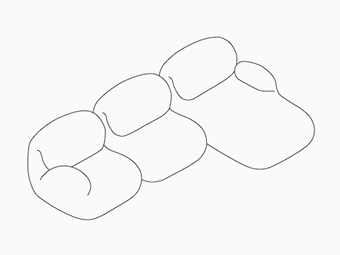 Um desenho em linha do grupo de sofás modulares Luva — 3 assentos seccionais. Um desenho em linha do grupo de sofás modulares Luva — 3 assentos seccionais.