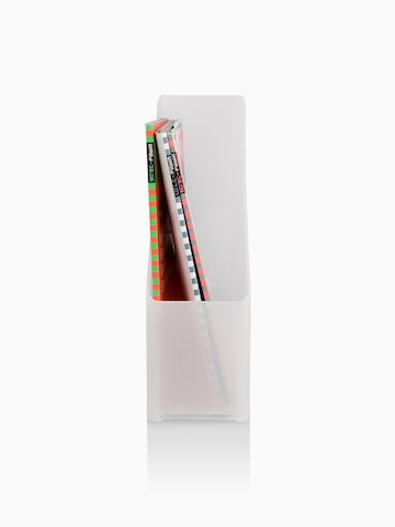A vertical desktop holder containing reference materials. Select to go to the Magazine Holder product page.