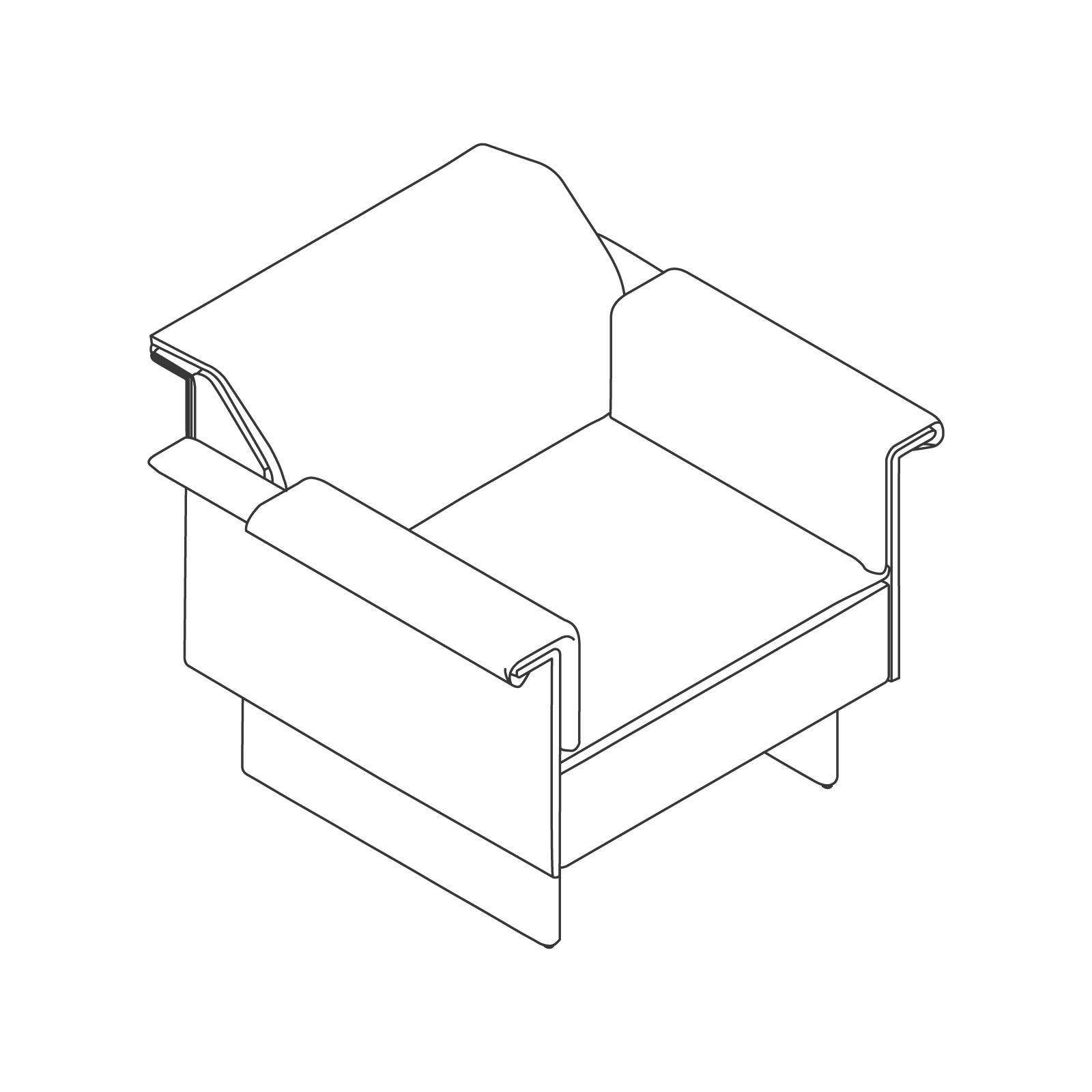 A line drawing - Mantle Club Chair–With Arms–Wood Base