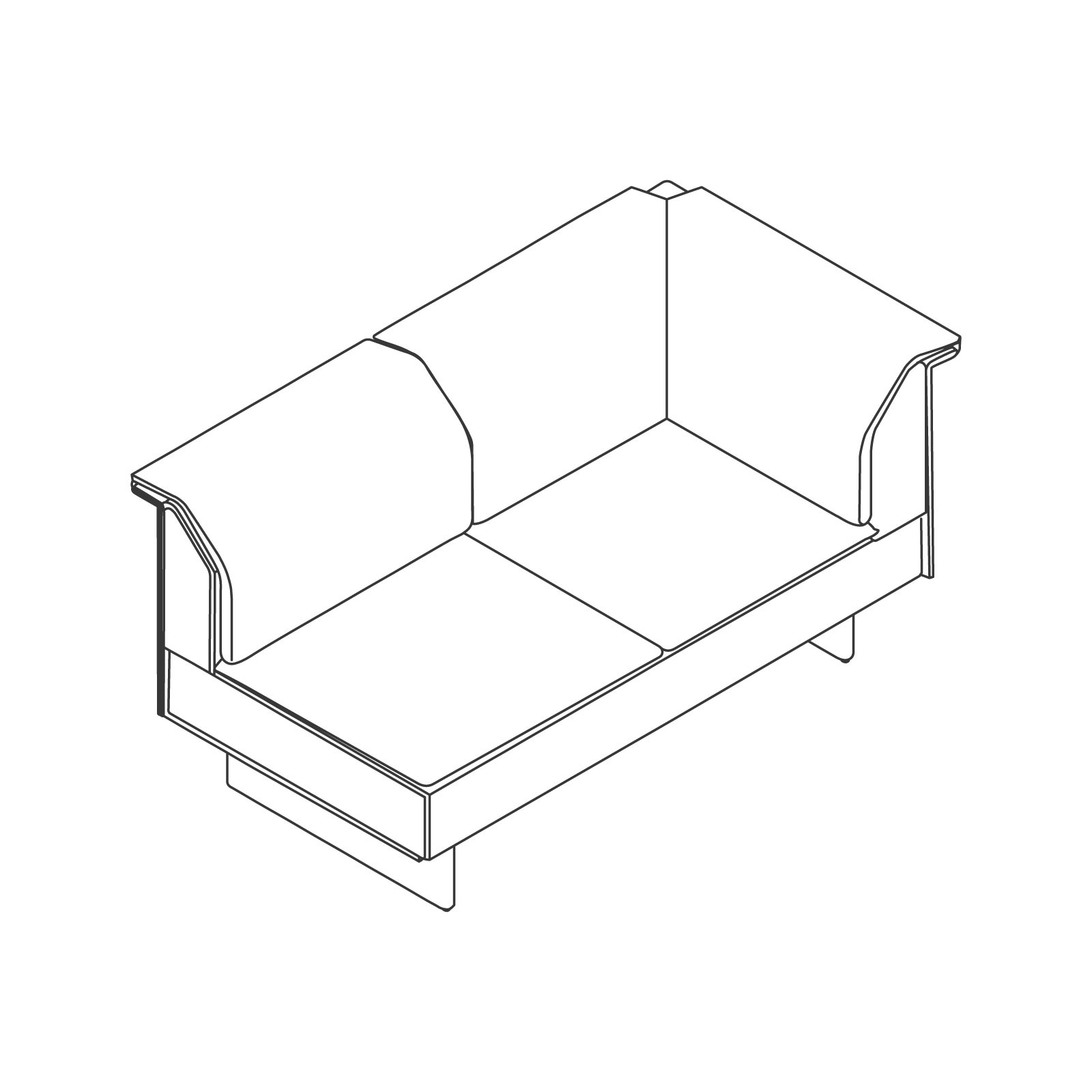 A line drawing - Mantle Settee–Left Corner–Right Armless