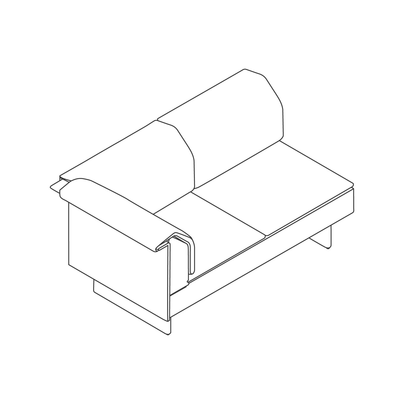 A line drawing - Mantle Settee–Right Corner–Left Armless
