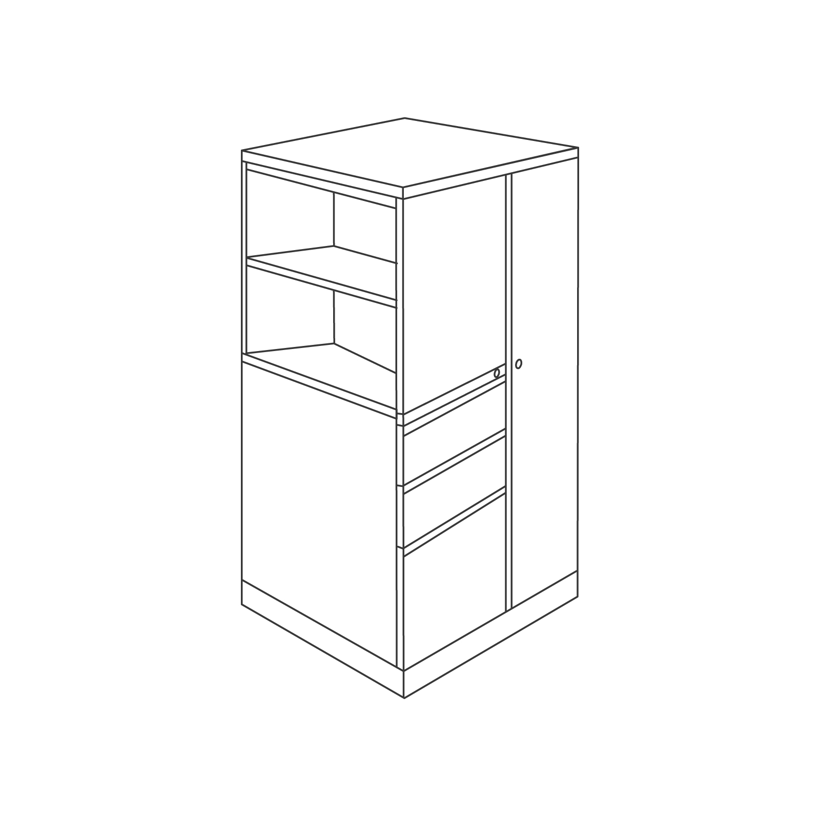 Un dibujo - Torre de almacenamiento Meridian-Independiente-Armario y estante para libros con vista lateral