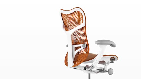 Orange Mirra 2 office chair, viewed from the back and side.